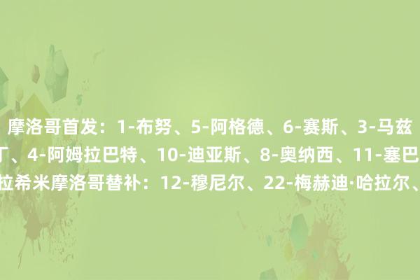 摩洛哥首发：1-布努、5-阿格德、6-赛斯、3-马兹拉维、26-萨拉赫·埃丁、4-阿姆拉巴特、10-迪亚斯、8-奥纳西、11-塞巴里、24-艾纳维、9-S·拉希米摩洛哥替补：12-穆尼尔、22-梅赫迪